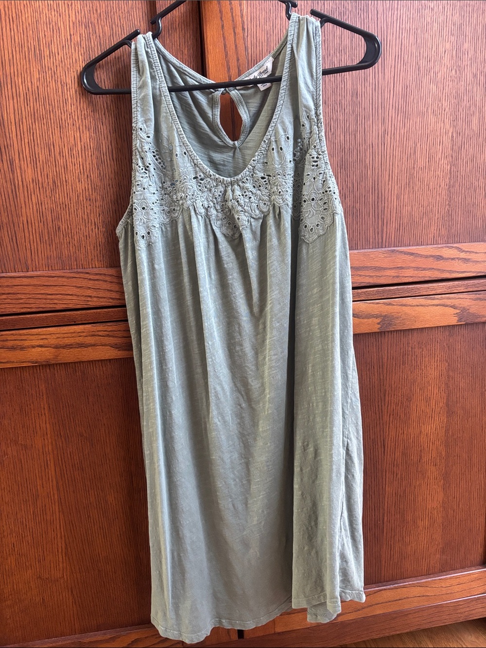 Lucky Brand Olive Green Eyelet Yoke Tank Dress